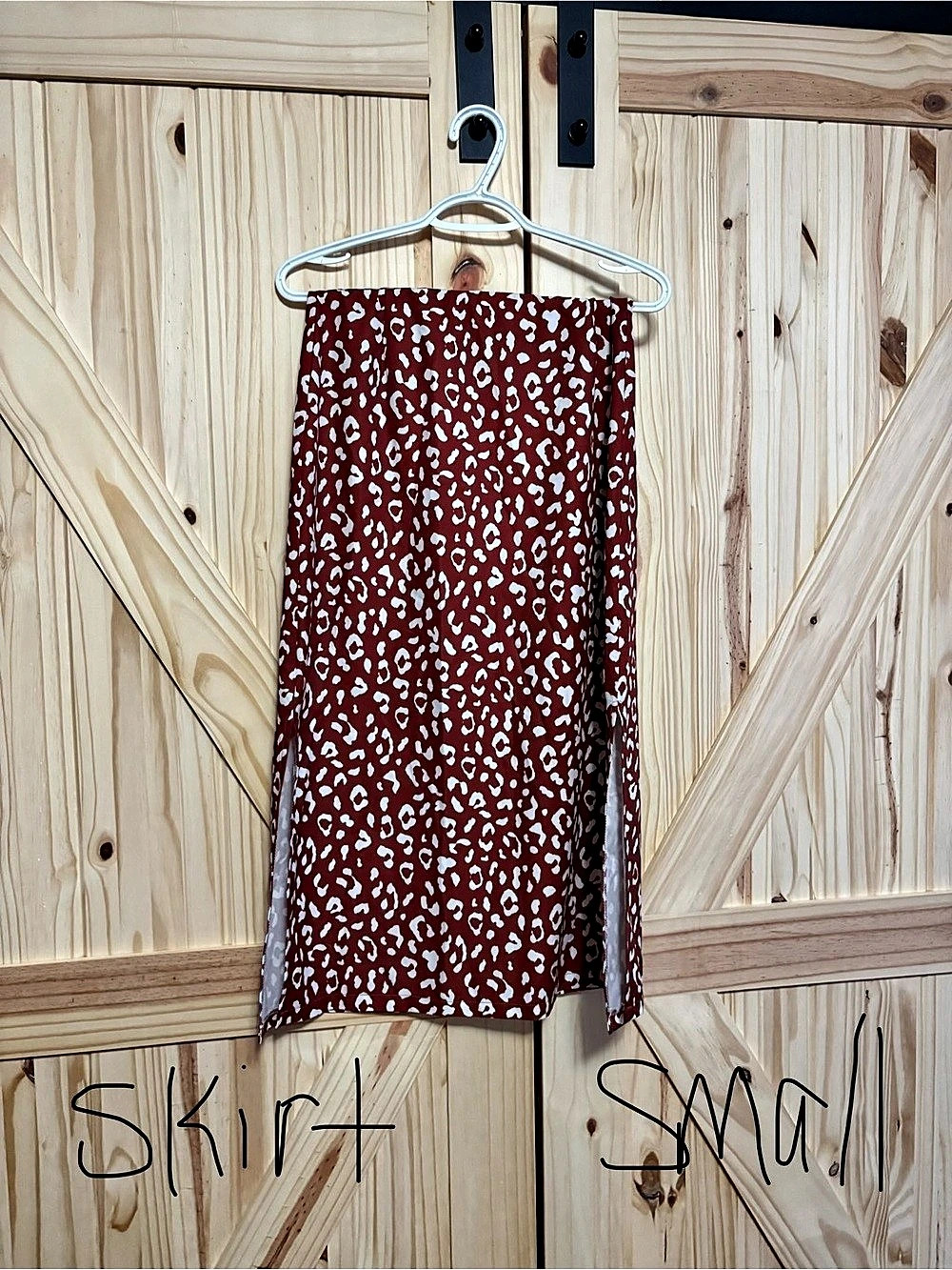 Animal Print Midi Skirt in Red & White Size Small